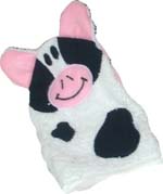 white cow hooded bath towel mitt